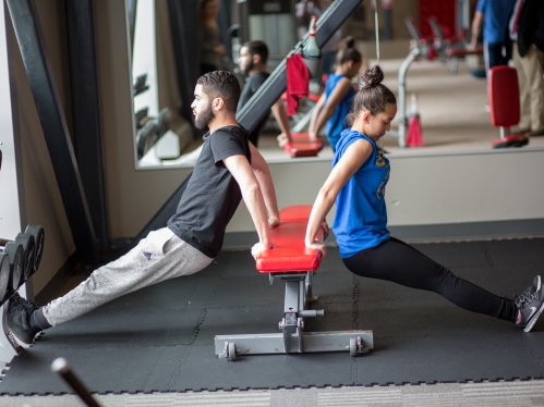 students doing stretch exercises