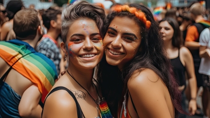 female couple attending Pride festival